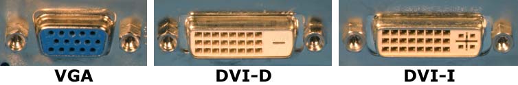 VGA, DVI-I, and DVI-D video card connectors